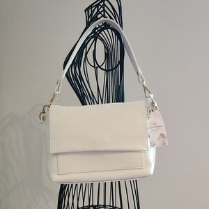 Chic White Crossbody Bag with Gold Accents